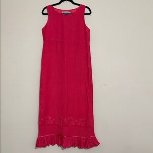 Vintage Jessica Howard pink maxi dress women 8 embroidery linen romantic event